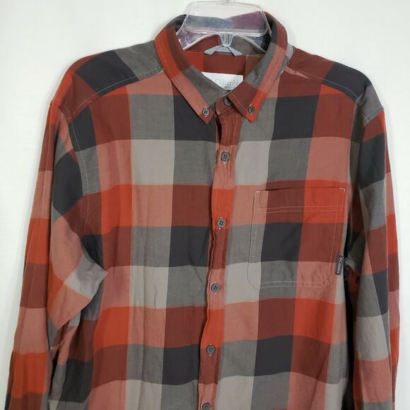 Columbia Mens Shirt Medium Out and Back II Orange Plaid Button Down Long Sleeve - Picture 3 of 11